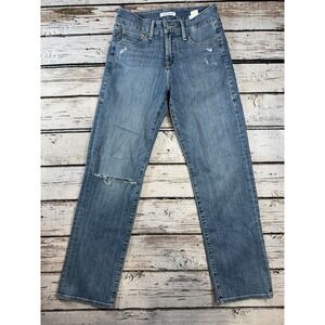 Good American Good Straight Jeans‎ Medium Wash Lightly Distressed Size 2/26